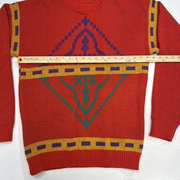 Le Tigre Coogi Style Vintage Knit Cosby Aztec Printed Sweater Red Medium - Picture 5 of 12